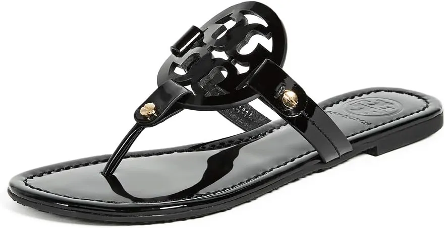 Tory Burch Women's Miller Patent Thong Sandal, Black, 9.5 Medium US