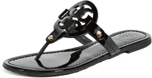 Tory Burch Women's Miller Patent Thong Sandal, Black, 9.5 Medium US