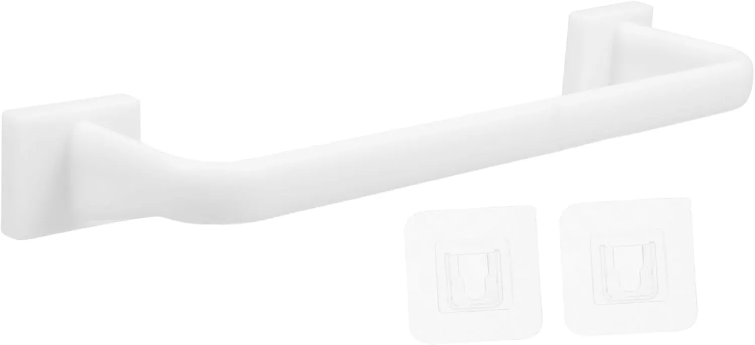 Towel Rack Self Adhesive Easy Install White Towel Bar Hooks Wall Mounted for Bathroom Kitchen Laundry