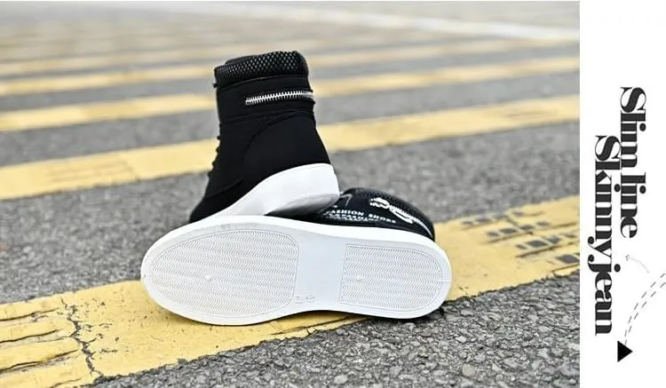 Trendy British Style High-top Canvas Sneakers for Men - Lace-up Design, Casual and All-match, with Zipper Decoration