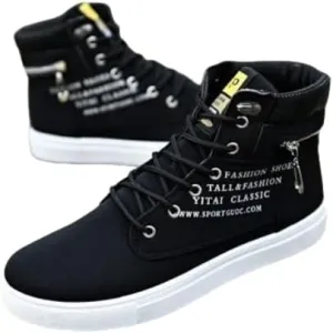 Trendy British Style High-top Canvas Sneakers for Men - Lace-up Design, Casual and All-match, with Zipper Decoration