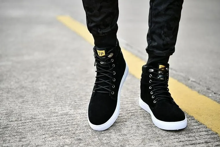 Trendy British Style High-top Canvas Sneakers for Men - Lace-up Design, Casual and All-match, with Zipper Decoration