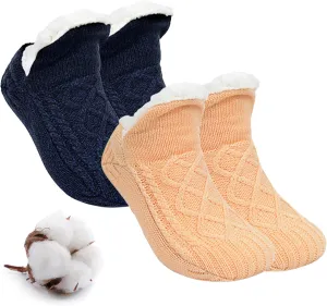 Truecups Fleece Socks, Fleecesox - Fleece-Lined Non-slip Thermal Slippers Socks, V-Mouth Fuzzy Socks with Grippers for Women Men