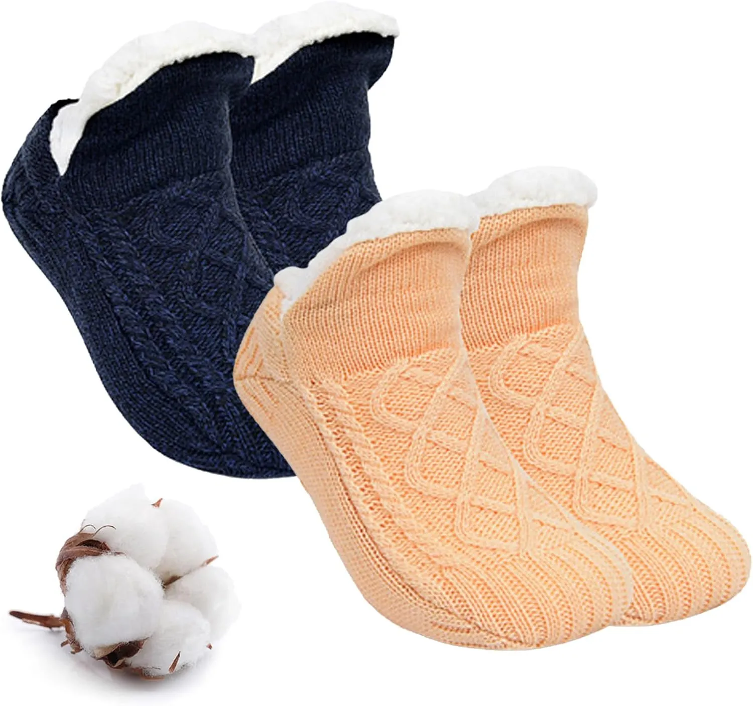 Truecups Fleece Socks, Fleecesox - Fleece-Lined Non-slip Thermal Slippers Socks, V-Mouth Fuzzy Socks with Grippers for Women Men