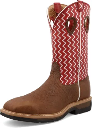 Twisted X Men's 12" Western Work Boot, Square Toe Steel Toe, Distressed Saddle Shoulder & Cherry, 10.5 D
