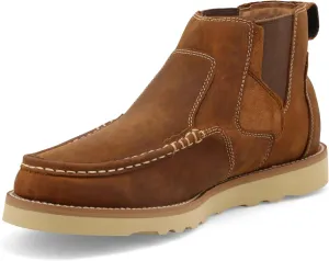 Twisted X Men's 4" Chelsea Wedge Sole Boot, Moc Toe, Oiled Saddle, 9 W