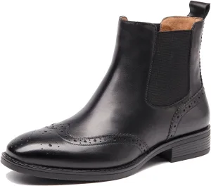 U-lite Women Ladies Black Winter Brogue Leather Chelsea Ankle Boots Women Booties Boot Shoes 8.5