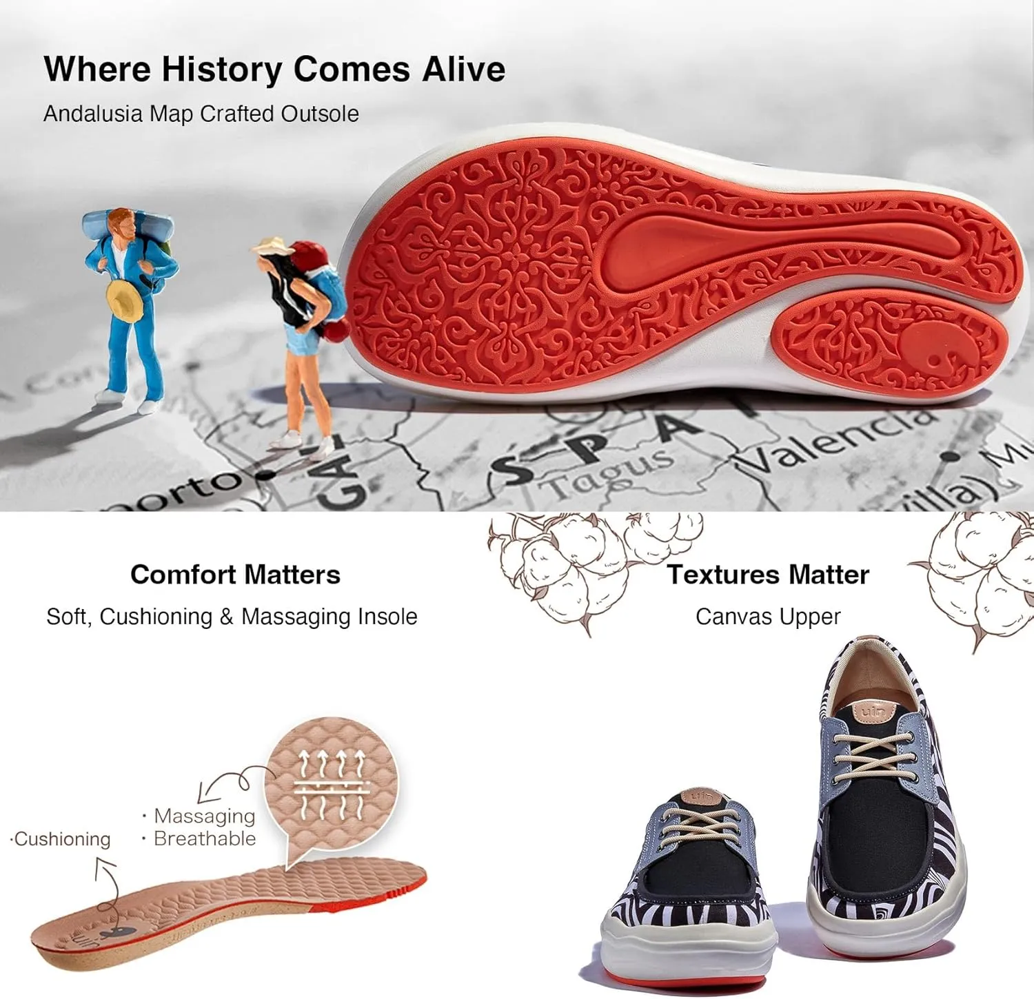 UIN Men's Fashion Platform Sneaker Slip On Walking Casual Comfortable Art Painted Travel Shoes Andalusia