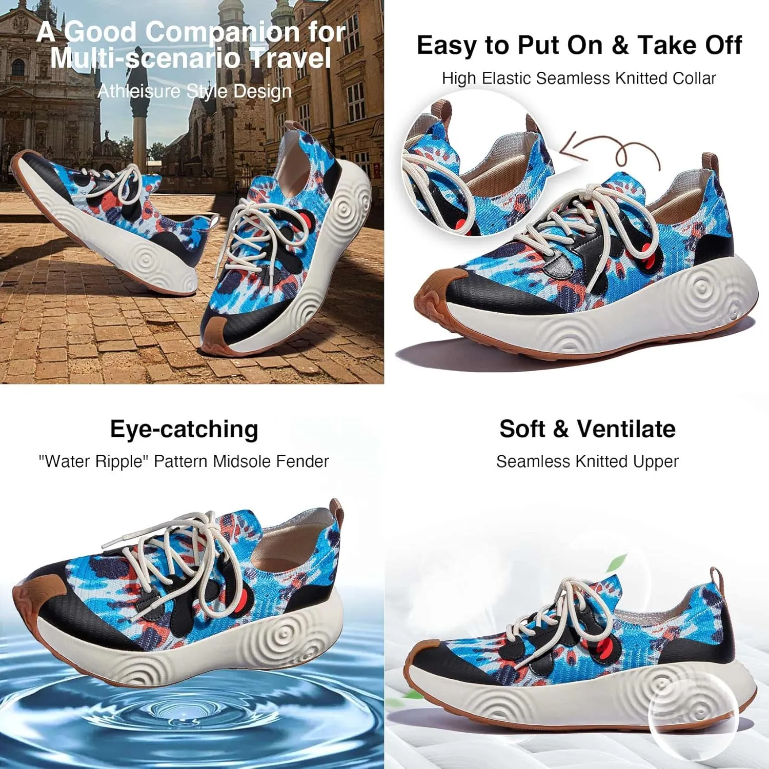 UIN Men's Platform Walking Shoes Casual Comfortable Art Painted Travel Fashion Sneaker Brava