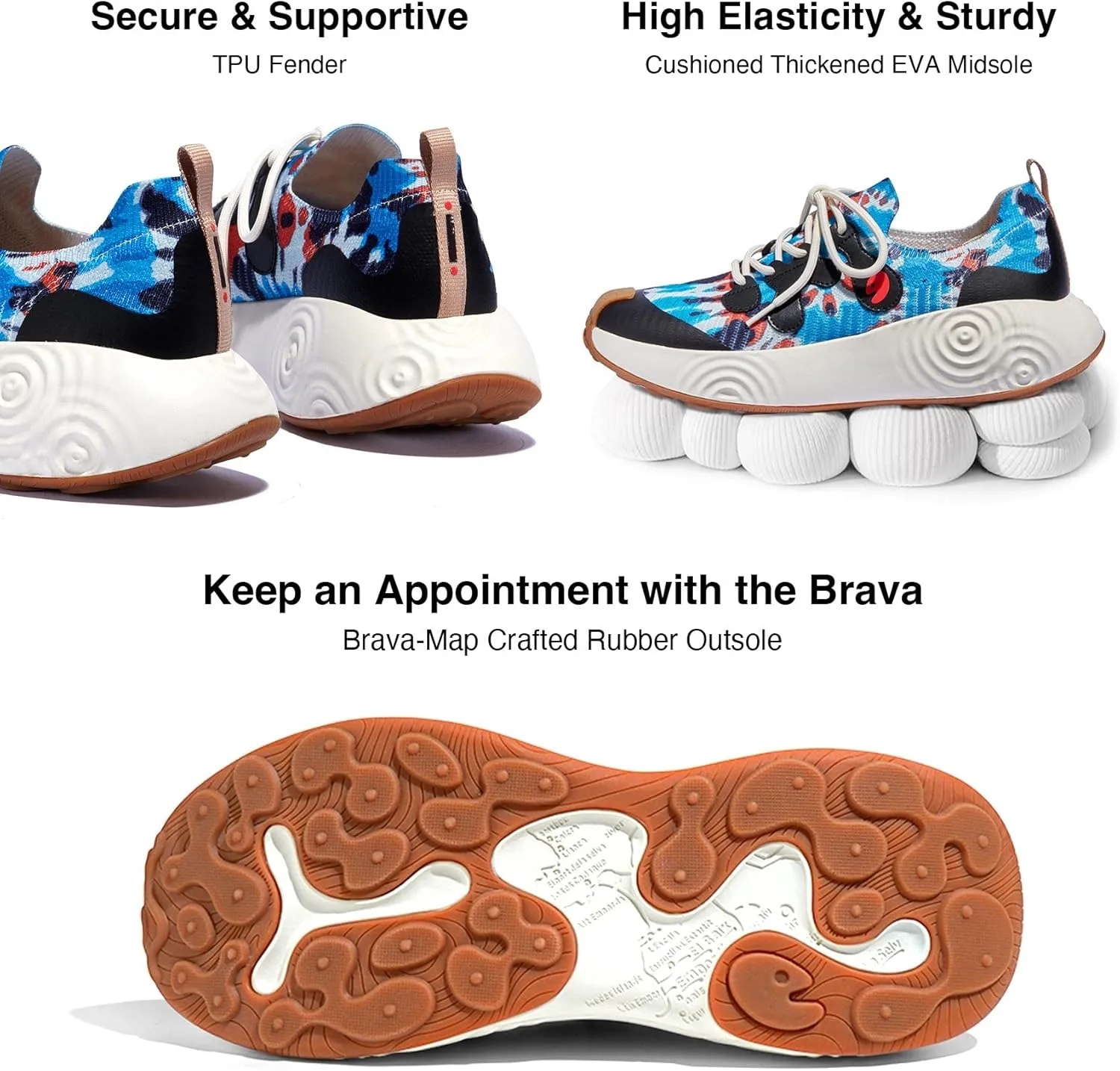 UIN Men's Platform Walking Shoes Casual Comfortable Art Painted Travel Fashion Sneaker Brava