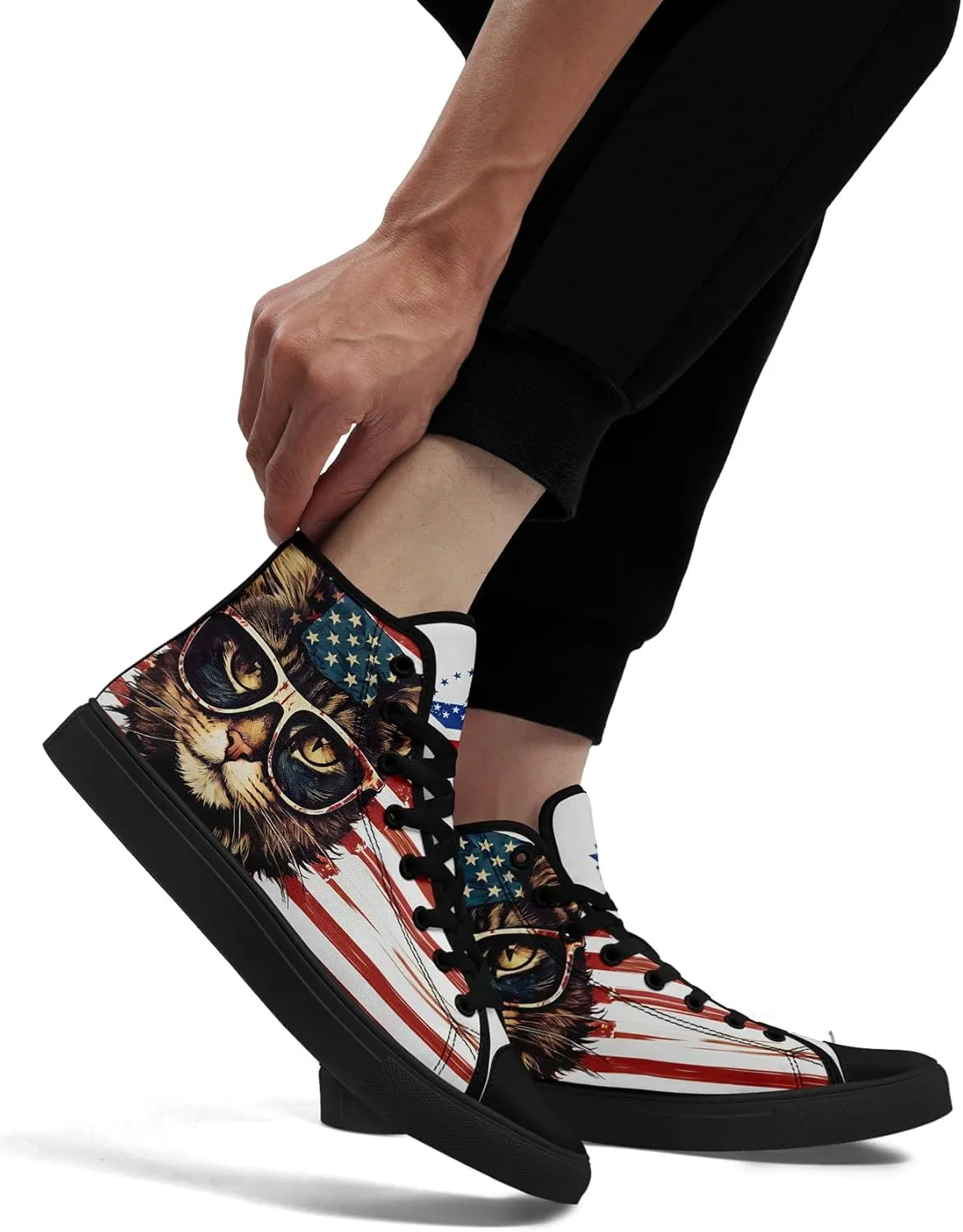 Unisex Flag High Tops Canvas Sneaker Lace Up Casual Trainers Tennis Walking Shoes