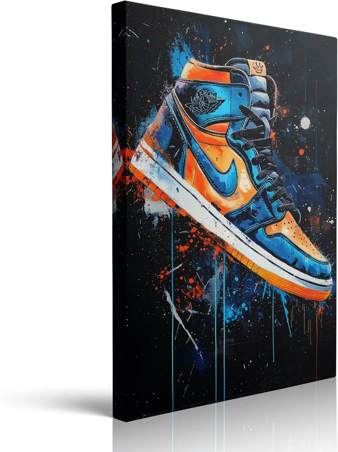 Urban Sneaker Canvas Wall Art, Blue and Orange Graffiti Style Home Decor Ready To Hang (16"x24")