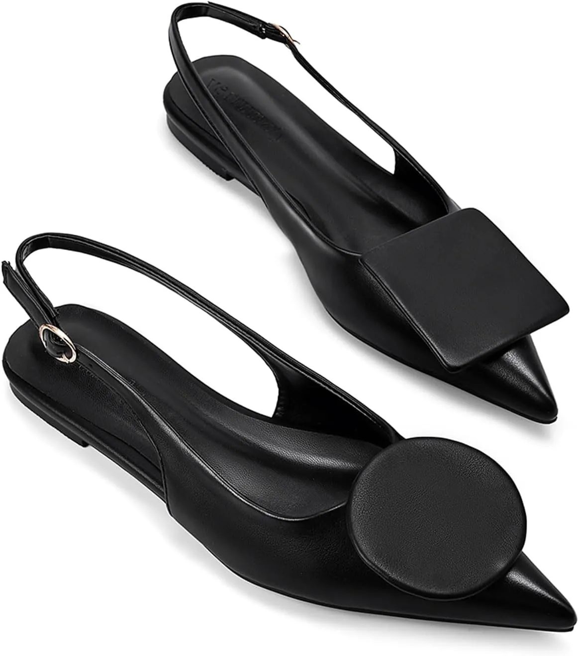 Vertundy Women's Slingback Flats Pointed Toe Flats for Women Low Heel Pumps Ankle Strap Sandals Circle Square Decorative Fashion Design Shoes