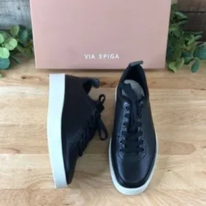 Via Spiga Mae Platform Sneaker  Black Leather Size 7.5
