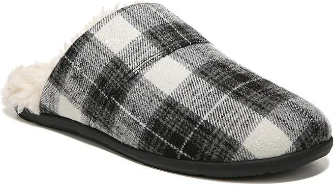 Vionic Alfons Men's Orthotic Comfort Slipper – Black Plaid, Arch Support, Indoor & Outdoor Use