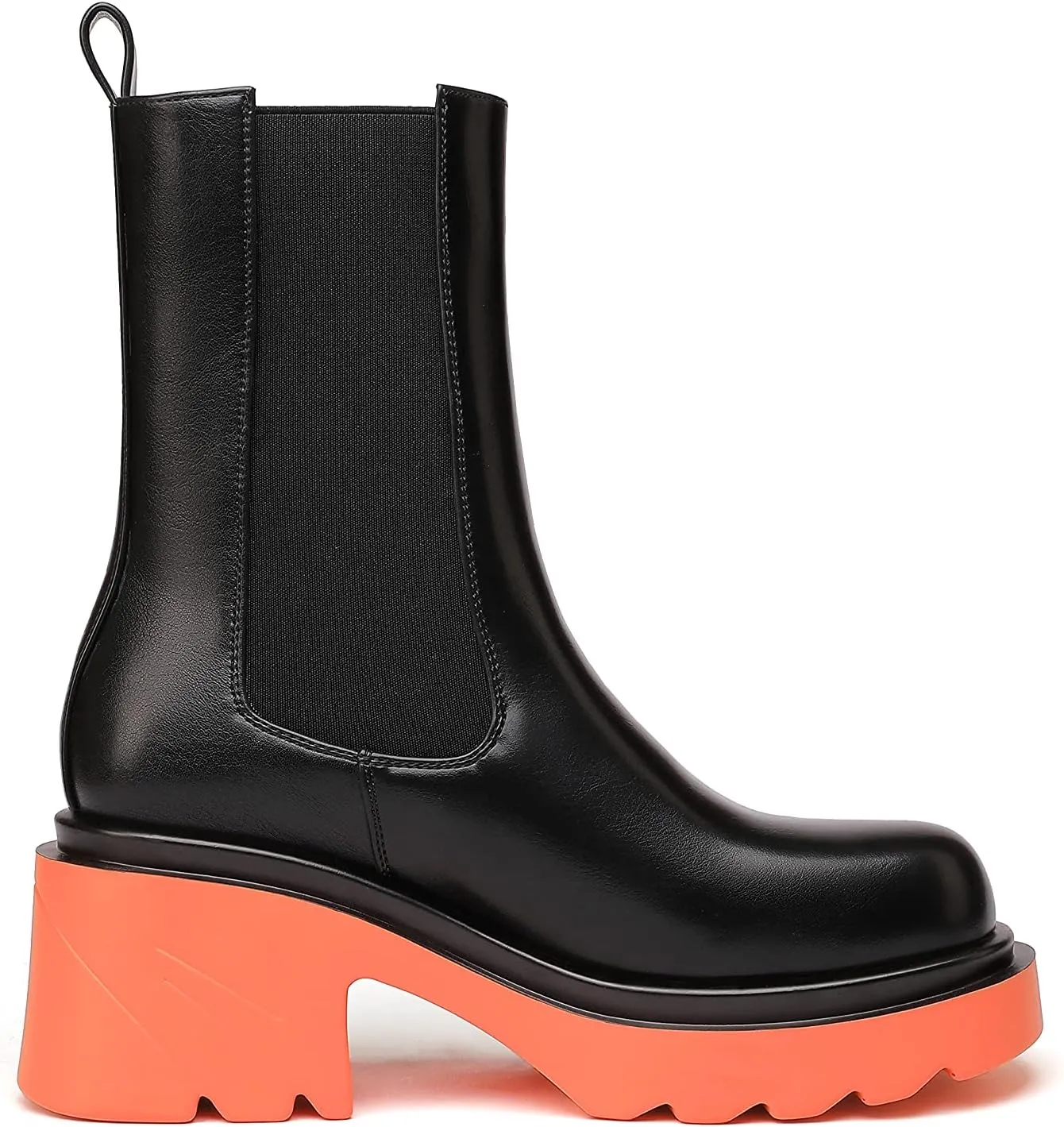 vivianly Womens Chelsea Boots Lug Sole Platform Mid Calf Boots Elastic Slip on Boots Block Heel Ankle Boots for Casual Wear, Costume