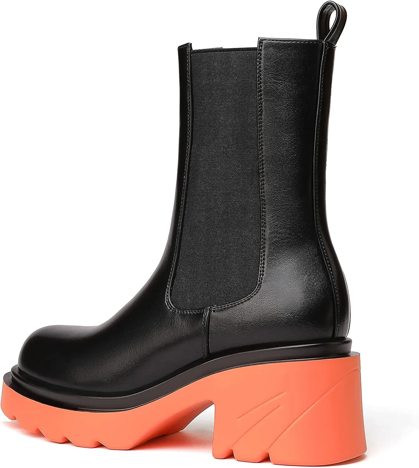 vivianly Womens Chelsea Boots Lug Sole Platform Mid Calf Boots Elastic Slip on Boots Block Heel Ankle Boots for Casual Wear, Costume
