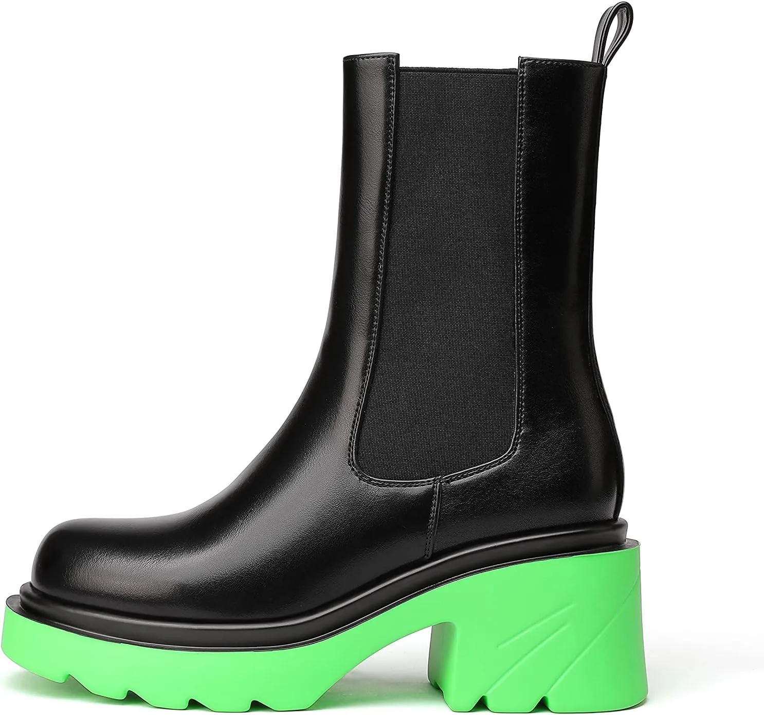 vivianly Womens Chelsea Boots Lug Sole Platform Mid Calf Boots Elastic Slip on Boots Block Heel Ankle Boots for Casual Wear, Costume