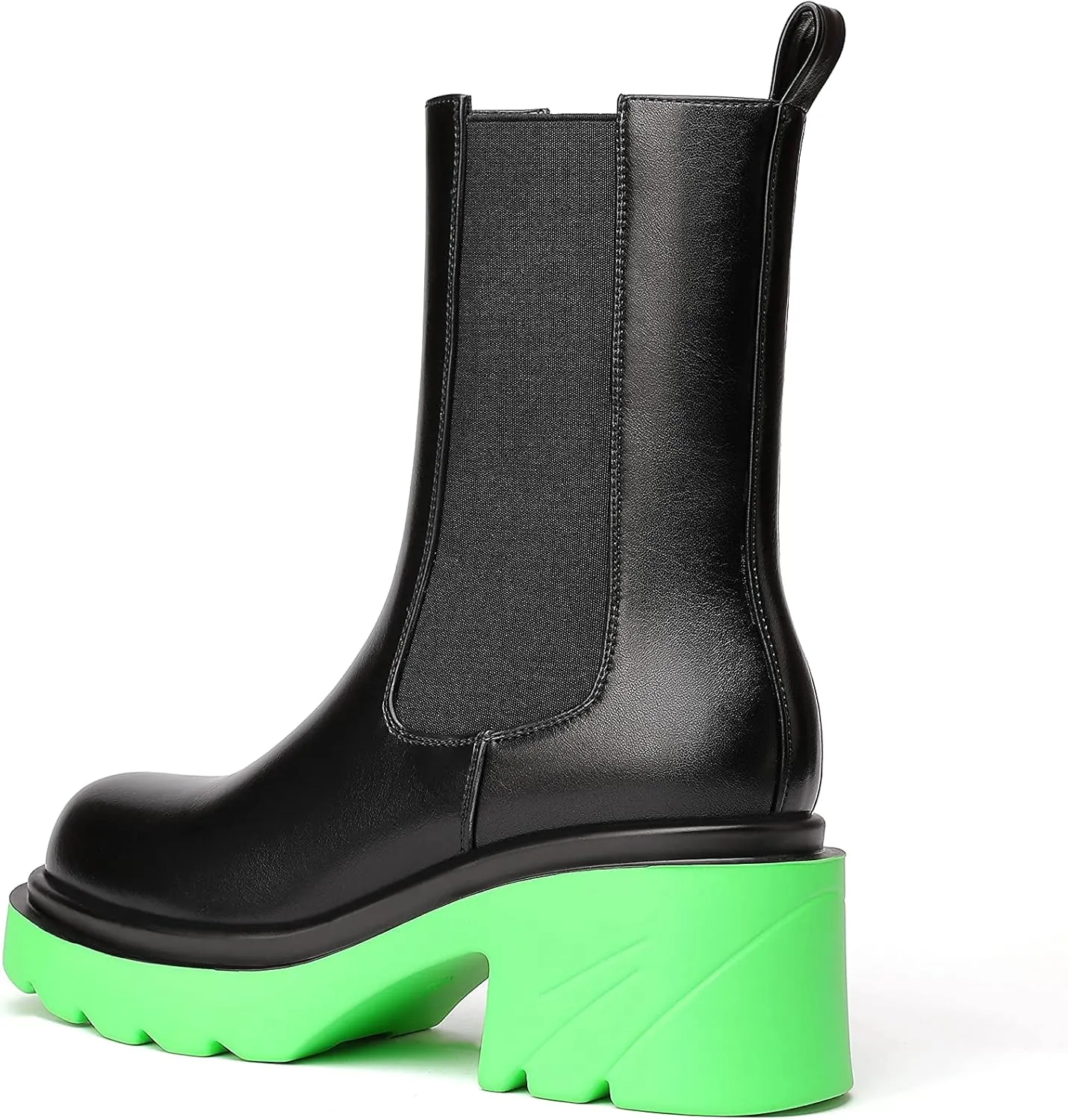 vivianly Womens Chelsea Boots Lug Sole Platform Mid Calf Boots Elastic Slip on Boots Block Heel Ankle Boots for Casual Wear, Costume