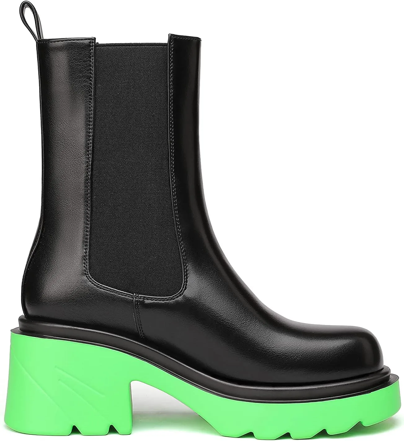 vivianly Womens Chelsea Boots Lug Sole Platform Mid Calf Boots Elastic Slip on Boots Block Heel Ankle Boots for Casual Wear, Costume