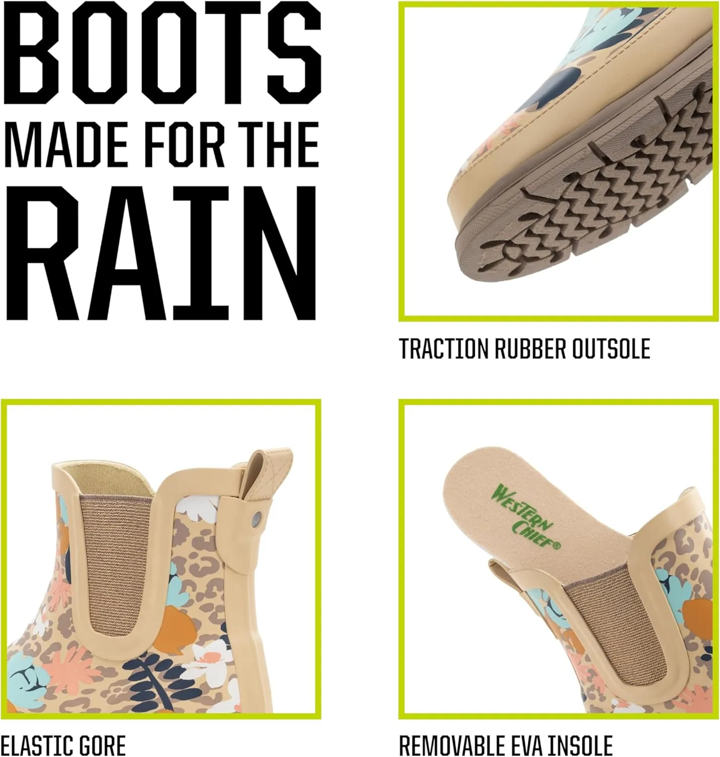 Western Chief Women's Waterproof Chelsea Ankle Rain Boot with Elastic Gore and Rubber Lug Outsole – Stylish and Functional for Rainy Days
