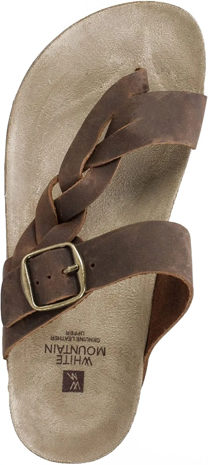 WHITE MOUNTAIN Shoes Crawford Women's Flat Sandal, Brown/Leather, 9 M