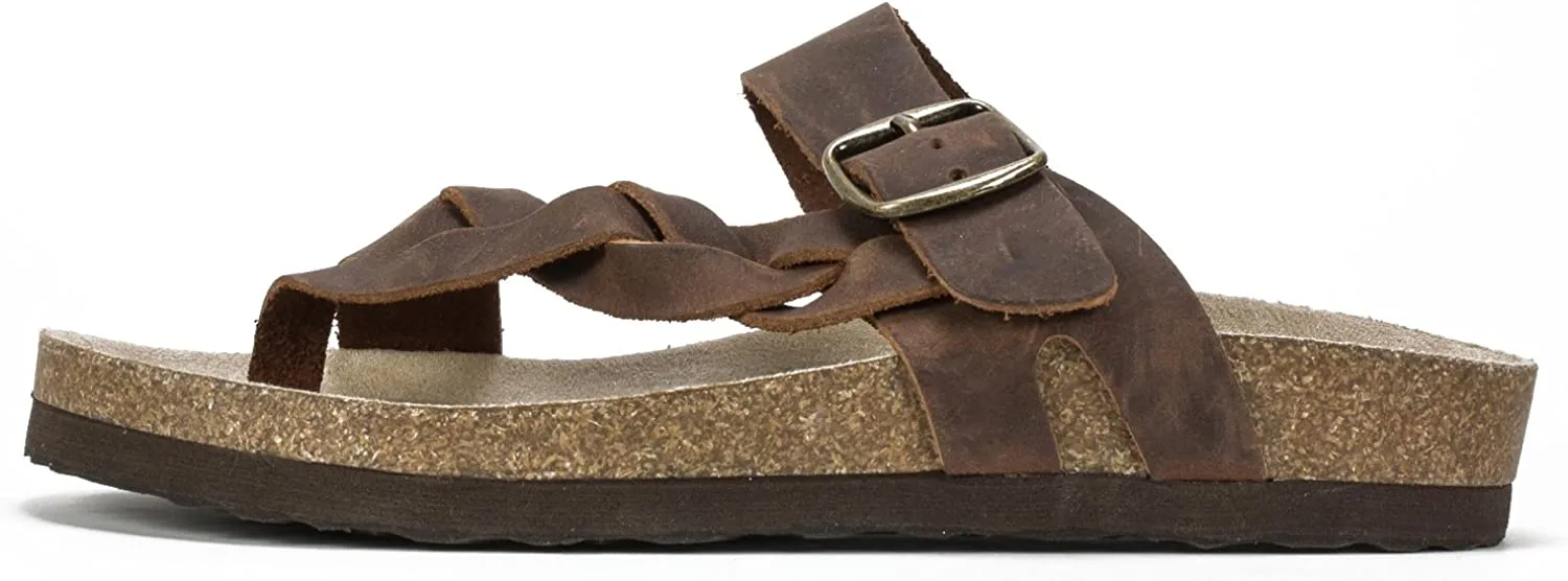 WHITE MOUNTAIN Shoes Crawford Women's Flat Sandal, Brown/Leather, 9 M