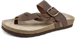 WHITE MOUNTAIN Shoes Crawford Women's Flat Sandal, Brown/Leather, 9 M