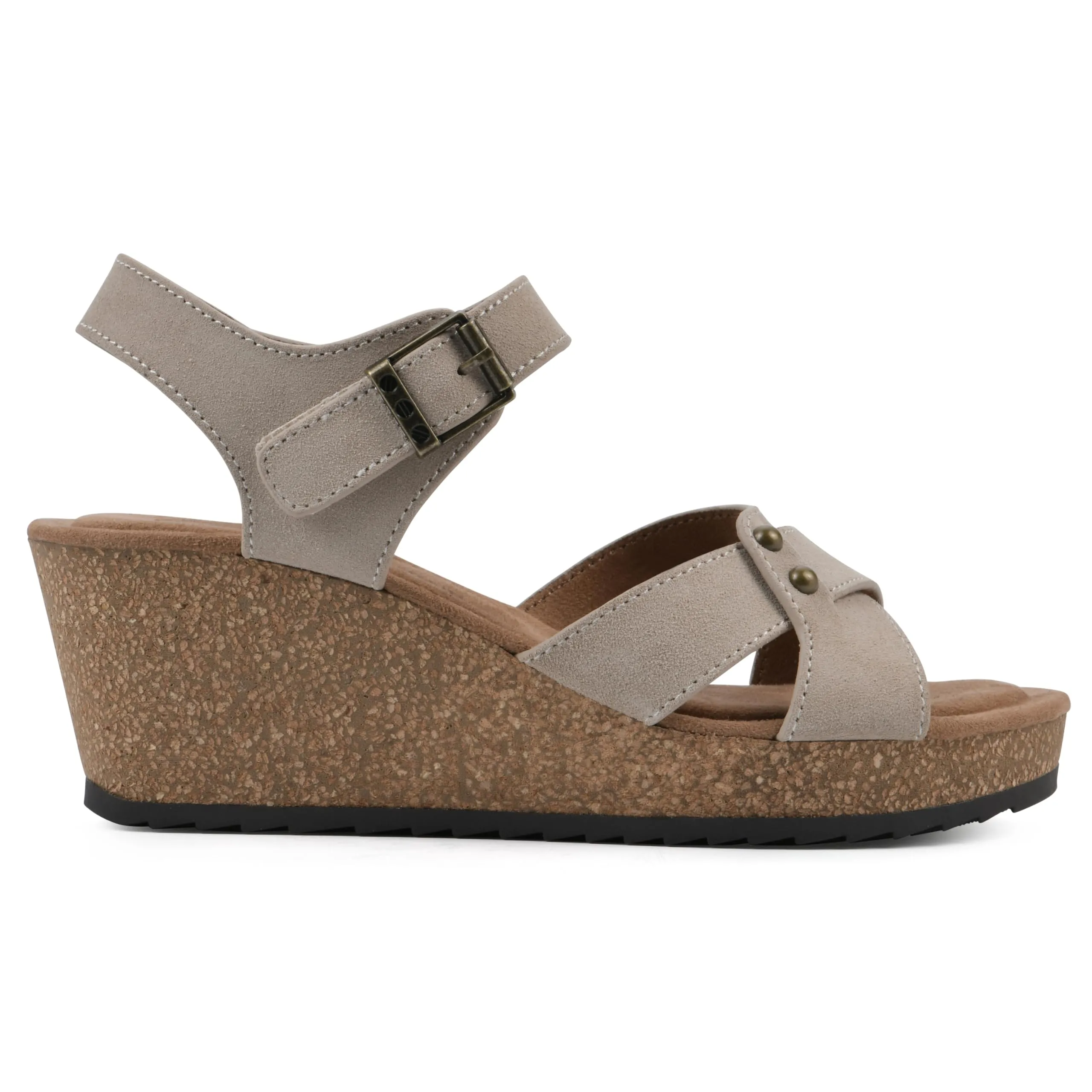 WHITE MOUNTAIN Women's Prezo Cork Wedge Sandal, Sandal Wood/Suede, 8.5 M