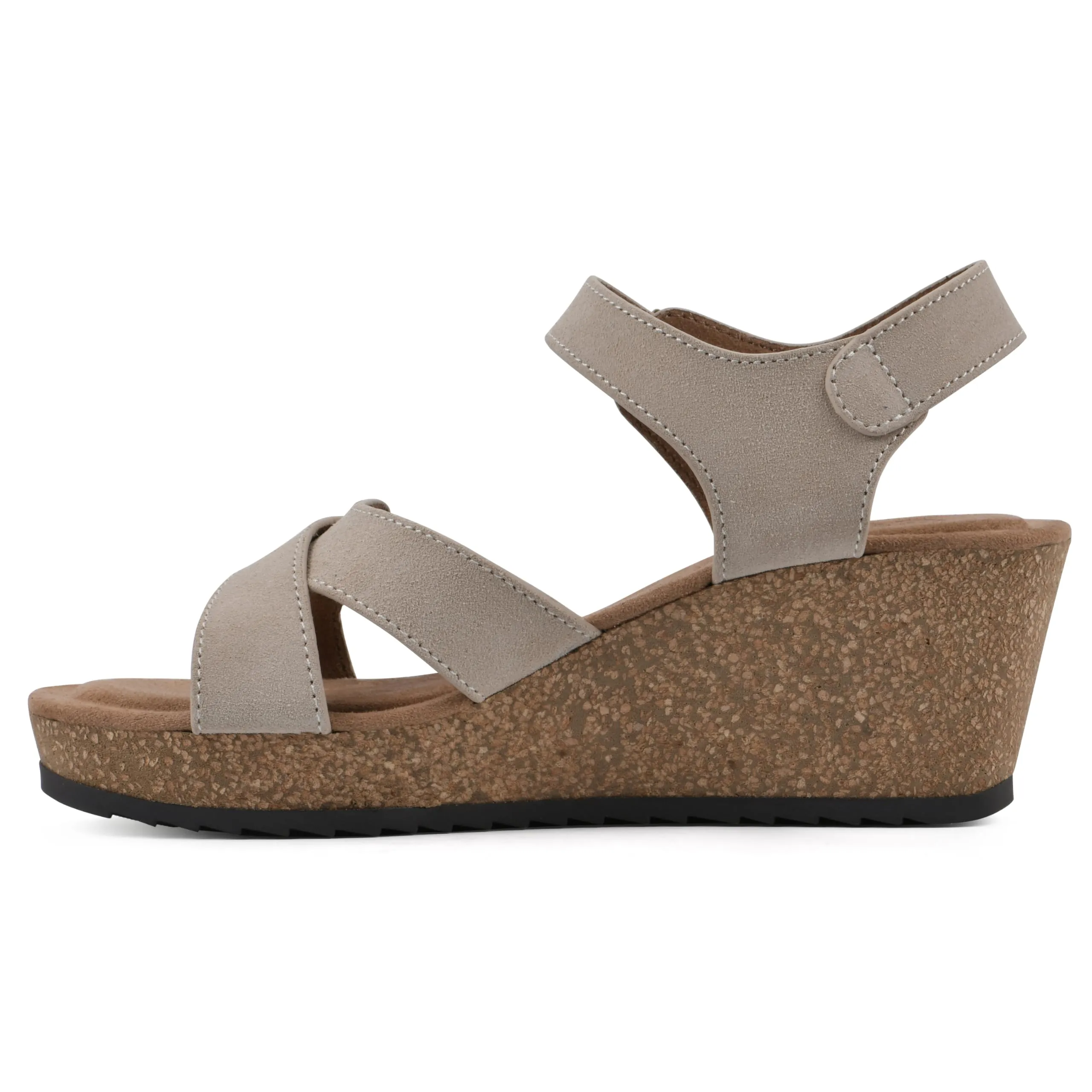 WHITE MOUNTAIN Women's Prezo Cork Wedge Sandal, Sandal Wood/Suede, 8.5 M
