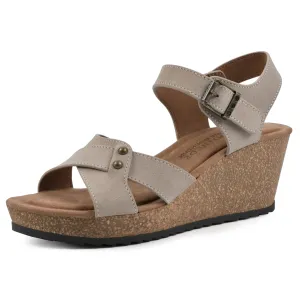 WHITE MOUNTAIN Women's Prezo Cork Wedge Sandal, Sandal Wood/Suede, 8.5 M