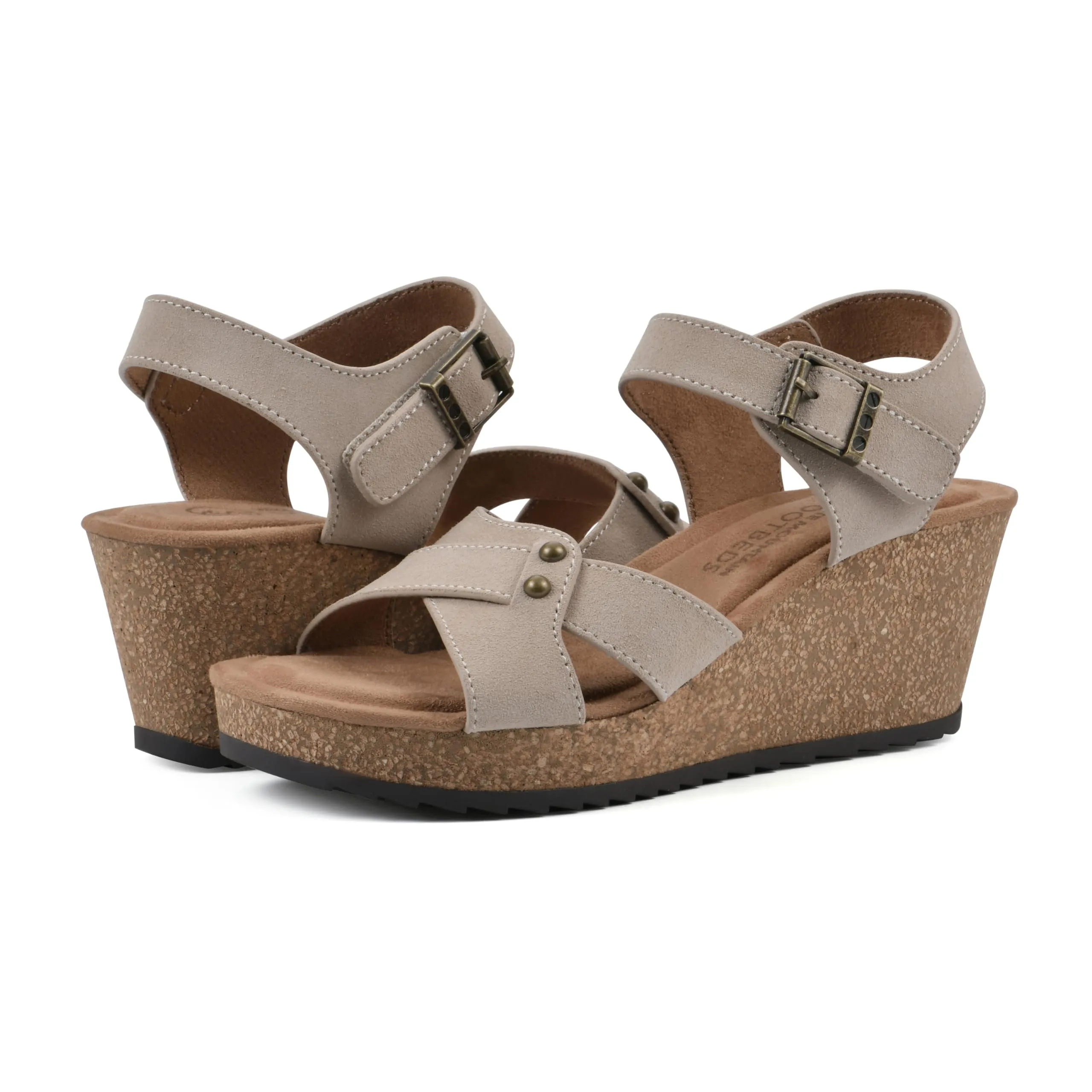 WHITE MOUNTAIN Women's Prezo Cork Wedge Sandal, Sandal Wood/Suede, 8.5 M