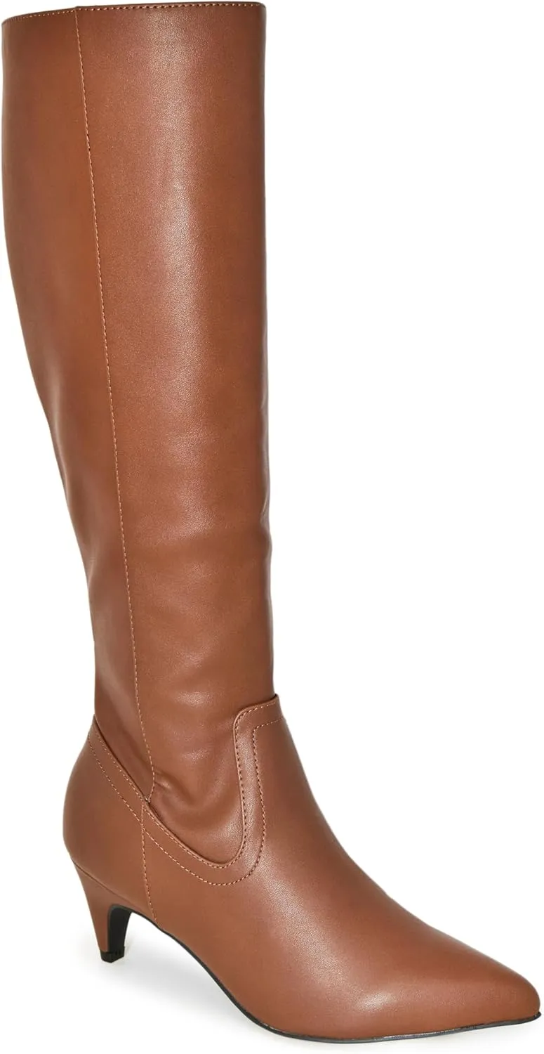 Wild Diva Women's Fashion Kitten Heel Pointed Toe Knee High Boots