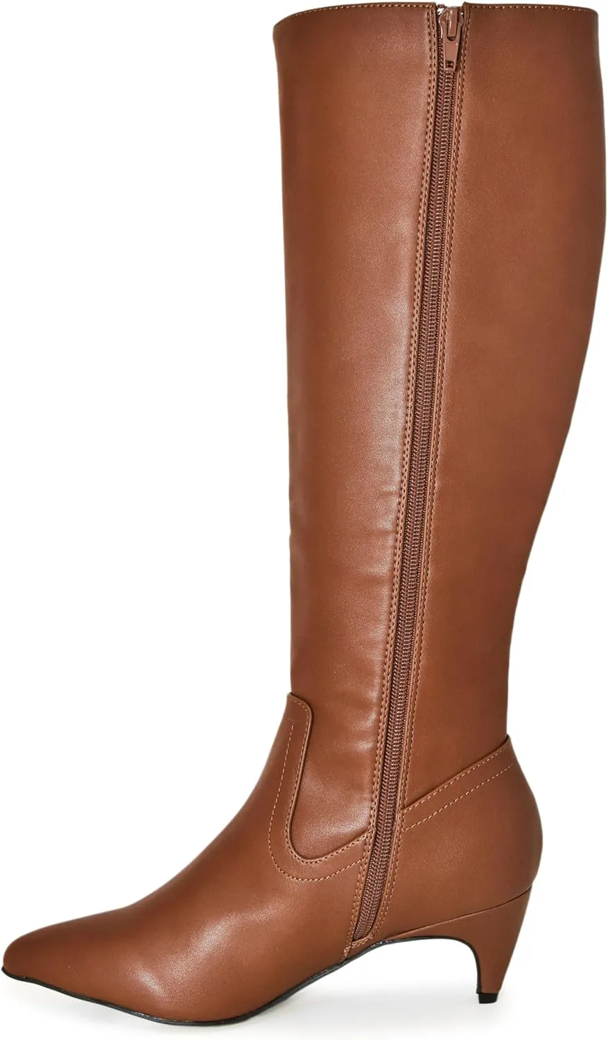 Wild Diva Women's Fashion Kitten Heel Pointed Toe Knee High Boots