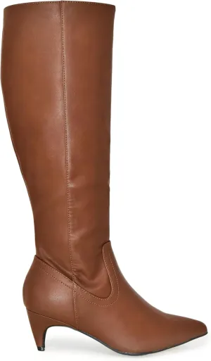 Wild Diva Women's Fashion Kitten Heel Pointed Toe Knee High Boots