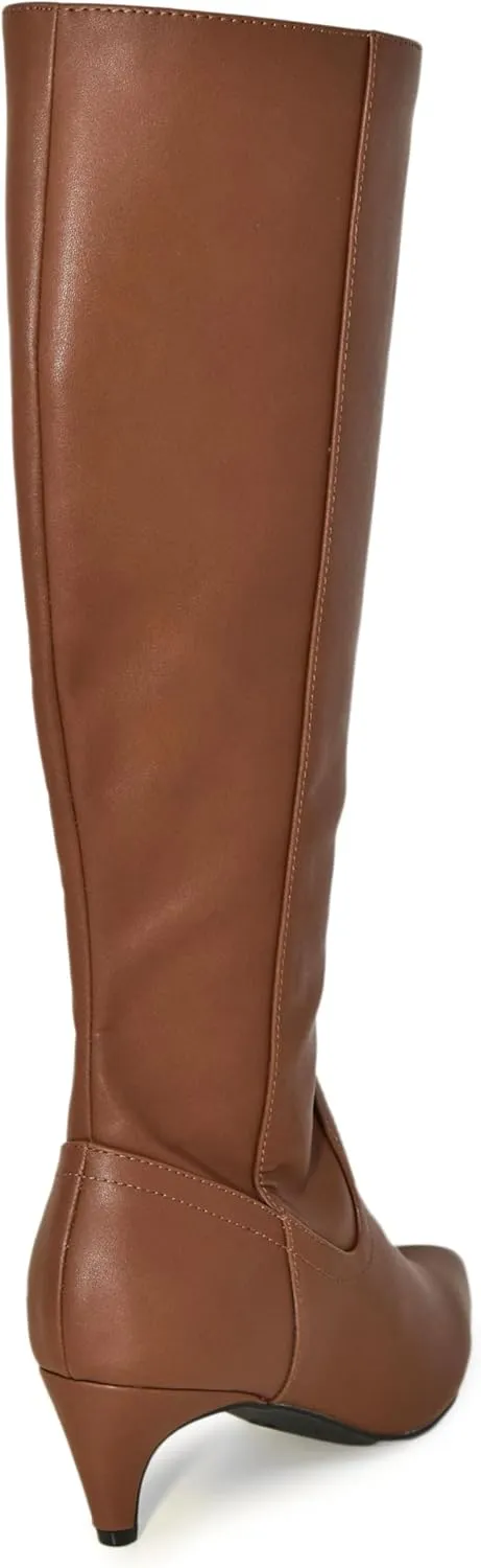 Wild Diva Women's Fashion Kitten Heel Pointed Toe Knee High Boots