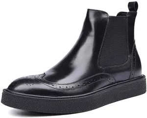 Wingtip Brogue Boot for Men Chelsea BootGenuine Leather Round Toe Outsole Pull On Carving Easy Care Outsole