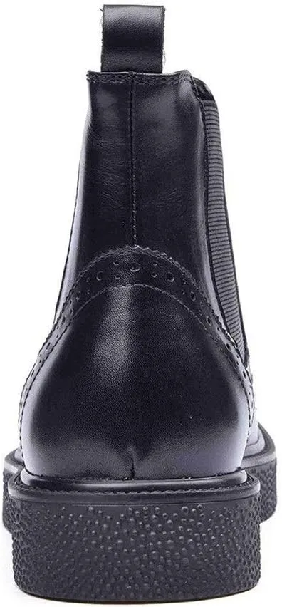 Wingtip Brogue Boot for Men Chelsea BootGenuine Leather Round Toe Outsole Pull On Carving Easy Care Outsole