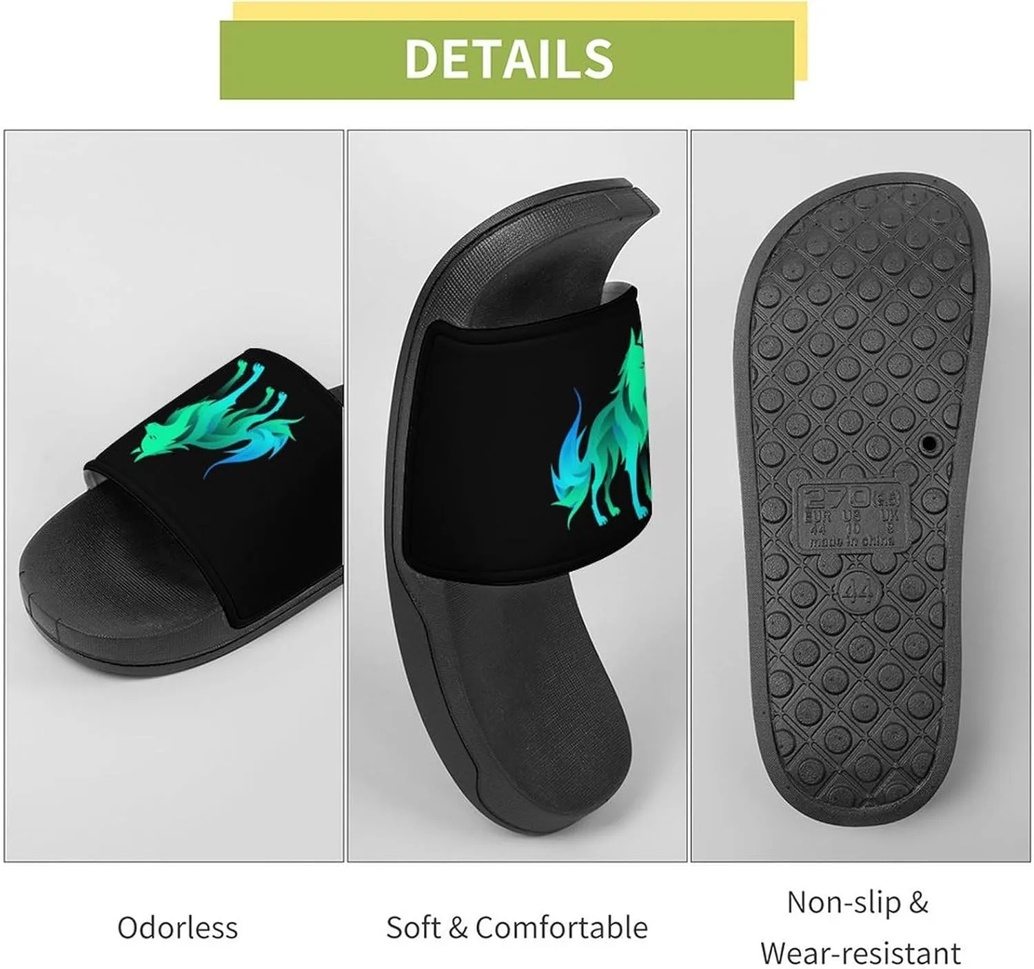 Wolf Silhouette Fashion Womens And Mens Slippers House Shower Shoes Indoor Outdoor Beach