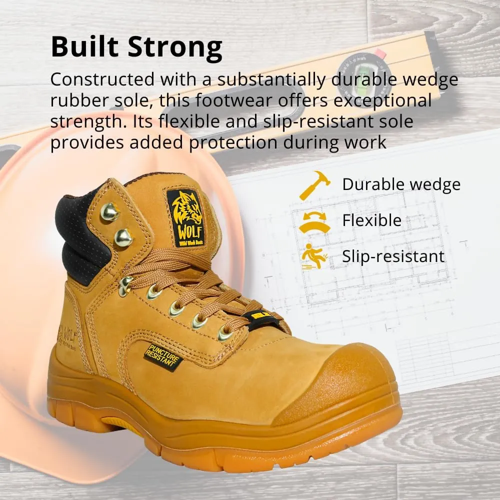 WOLF Work Boot | 100% Genuine Upper Leather | Oil, Heat, Chemical, Impact, Puncture, Abrasion Resistant | Electrical Hazards | Non-Slip Rubber Sole | Steel Toe | Padded Collar | Construction | Industrial PPE