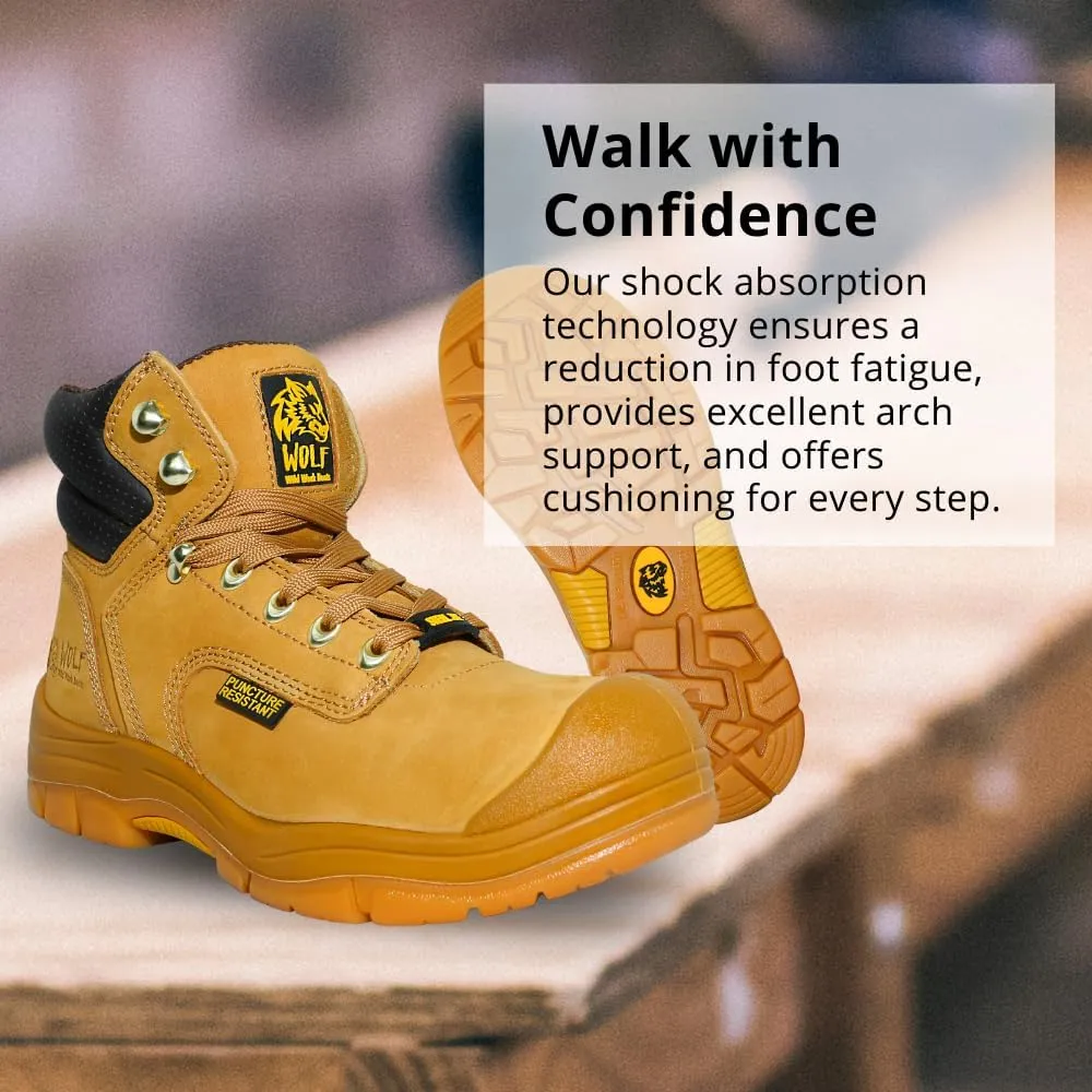 WOLF Work Boot | 100% Genuine Upper Leather | Oil, Heat, Chemical, Impact, Puncture, Abrasion Resistant | Electrical Hazards | Non-Slip Rubber Sole | Steel Toe | Padded Collar | Construction | Industrial PPE