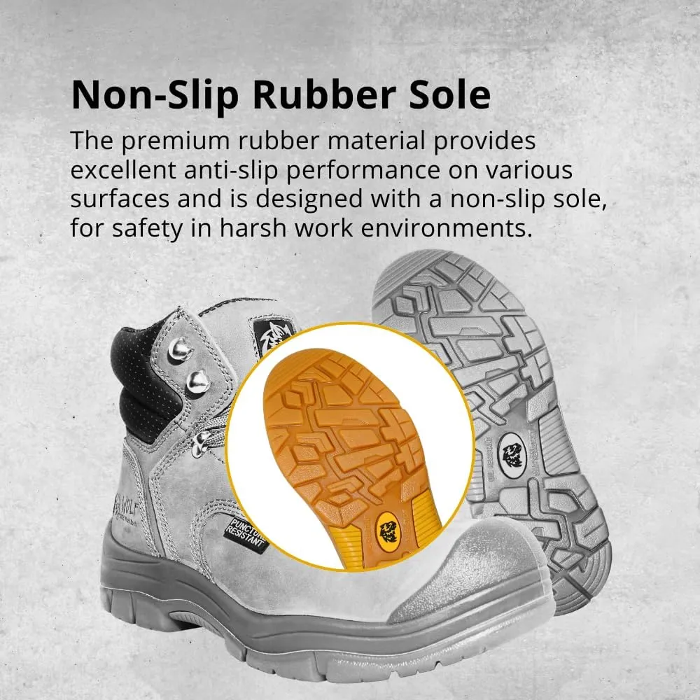 WOLF Work Boot | 100% Genuine Upper Leather | Oil, Heat, Chemical, Impact, Puncture, Abrasion Resistant | Electrical Hazards | Non-Slip Rubber Sole | Steel Toe | Padded Collar | Construction | Industrial PPE