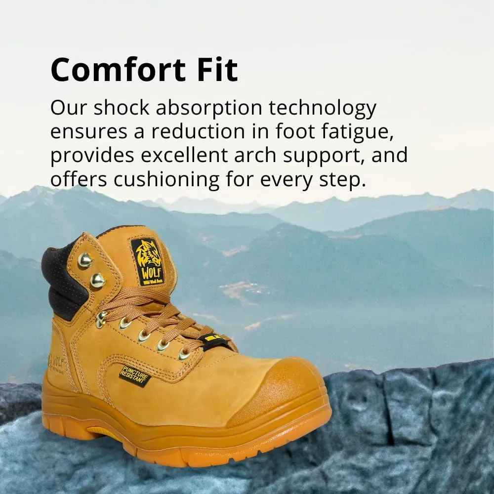 WOLF Work Boot | 100% Genuine Upper Leather | Oil, Heat, Chemical, Impact, Puncture, Abrasion Resistant | Electrical Hazards | Non-Slip Rubber Sole | Steel Toe | Padded Collar | Construction | Industrial PPE