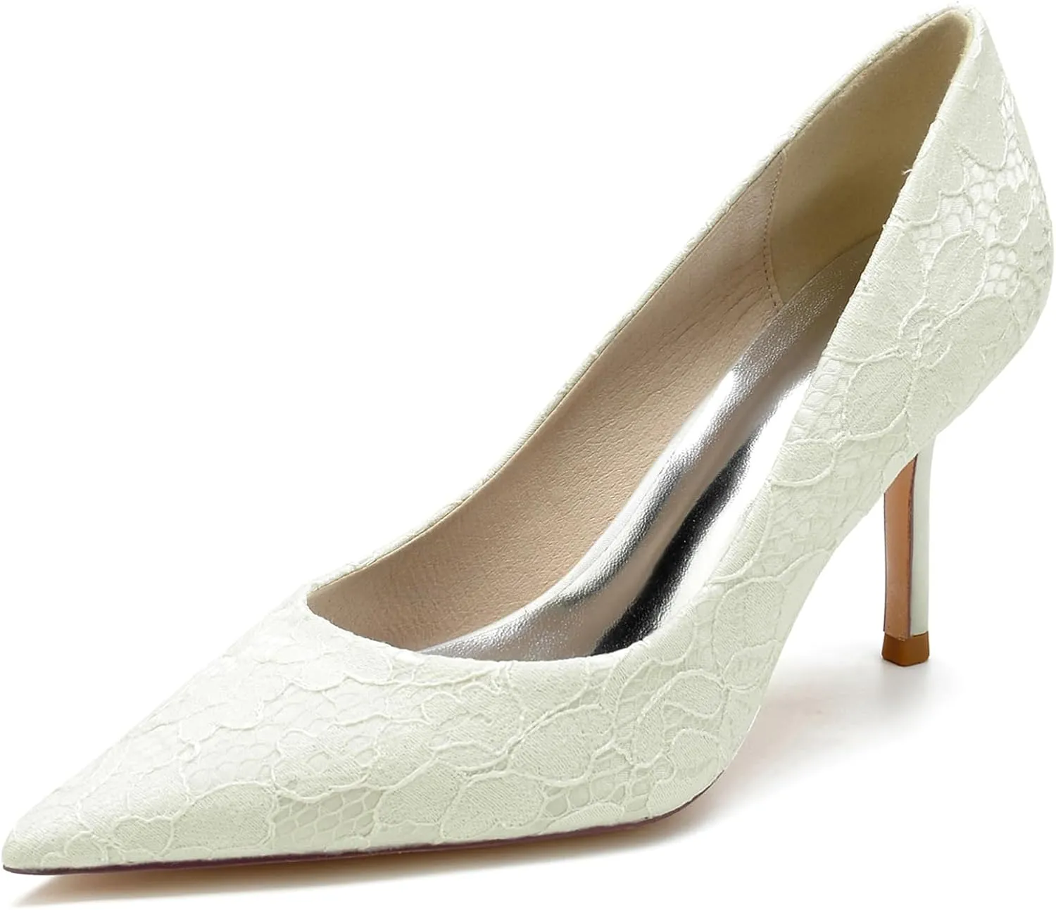 Women Closed Toe Heel Pumps Slip on Lace Satin Wedding Bridal Shoes Court Shoes Pointed Heel Wedding Sandals