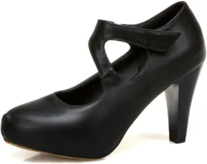 Women Fashion Platform High Heel Dress Shoes Cut Out Hook Loop Leather Casual Round Toe Party Pumps