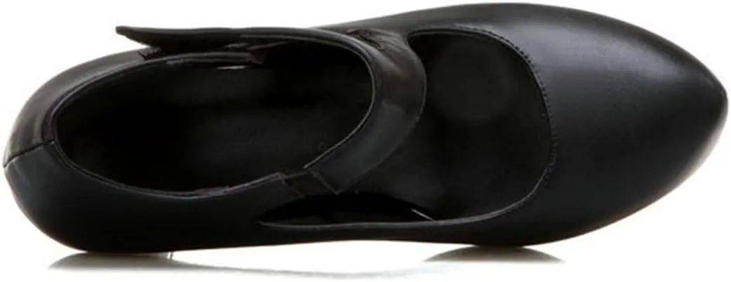 Women Fashion Platform High Heel Dress Shoes Cut Out Hook Loop Leather Casual Round Toe Party Pumps