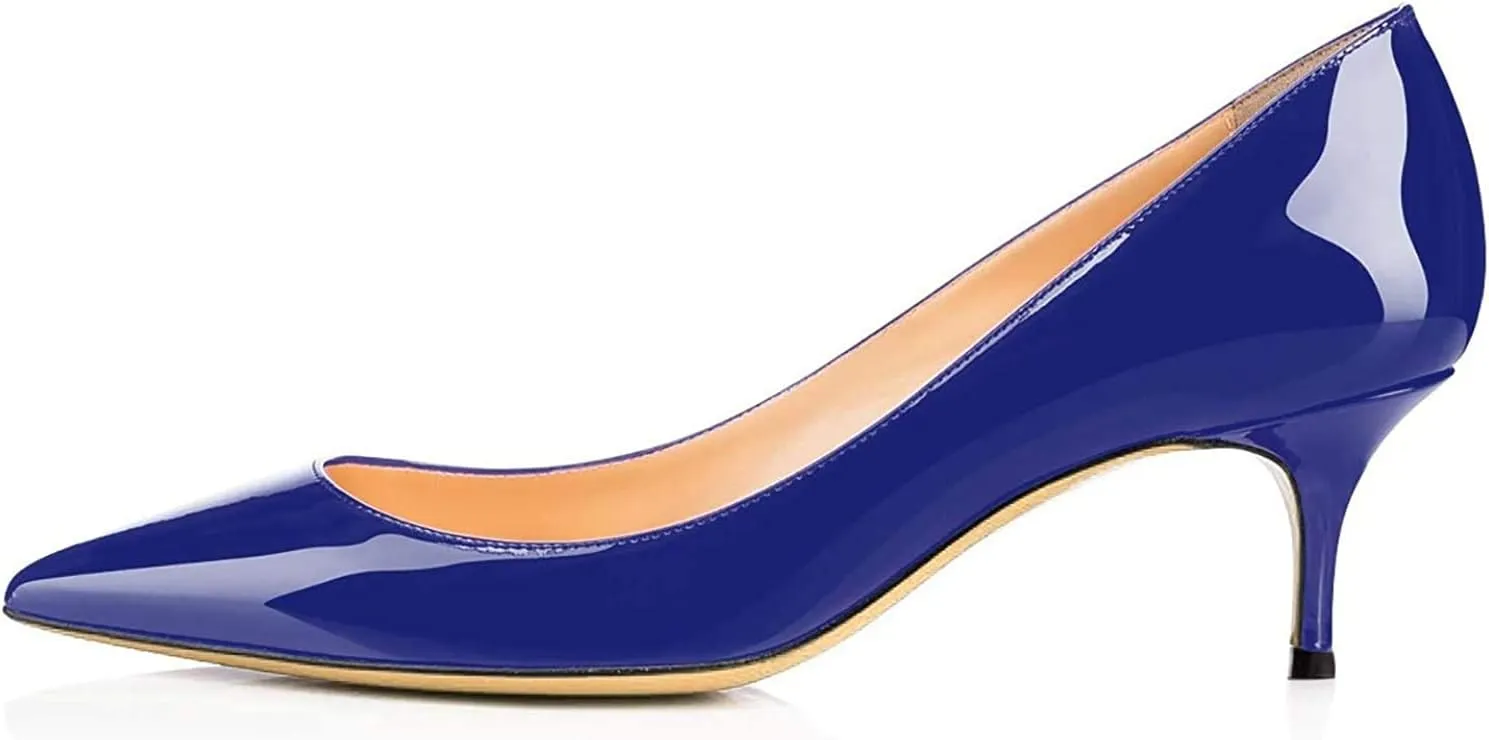 Women Fashion Pointed Toe Slip On Comfort Basic Kitten Heel Pumps Shoes