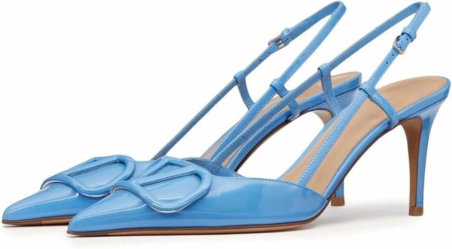 Women Heeled Slingback Sandals Closed Pointed Toe Stiletto High Heels Patent Leather Pumps Slip-On Backless Evening Prom Party Dress Shoes