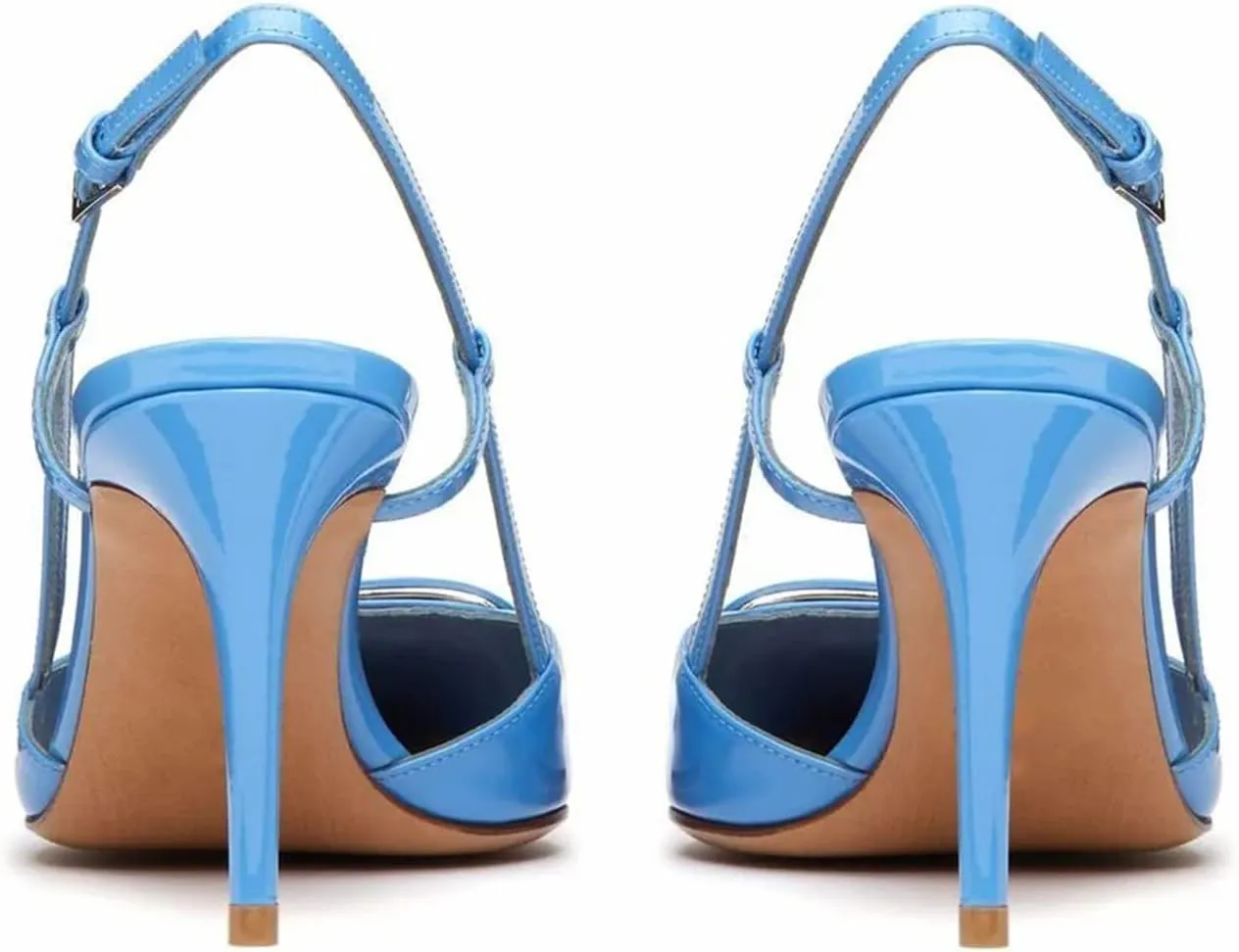 Women Heeled Slingback Sandals Closed Pointed Toe Stiletto High Heels Patent Leather Pumps Slip-On Backless Evening Prom Party Dress Shoes
