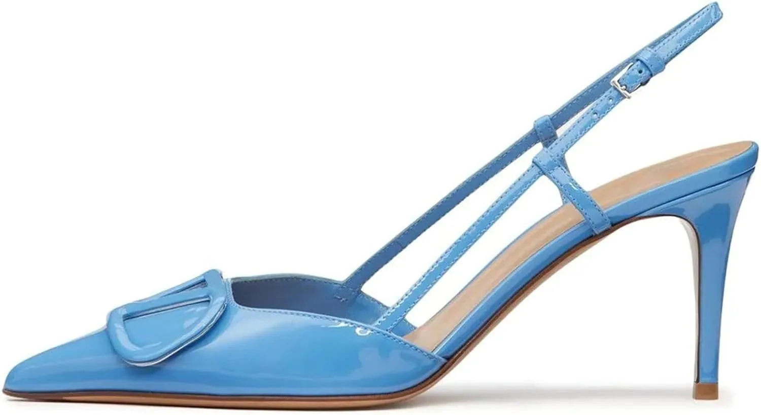 Women Heeled Slingback Sandals Closed Pointed Toe Stiletto High Heels Patent Leather Pumps Slip-On Backless Evening Prom Party Dress Shoes